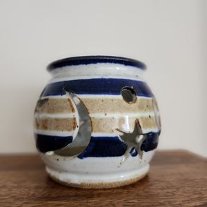 Studio Pottery Moon Star Etched Tealight Candle Holder